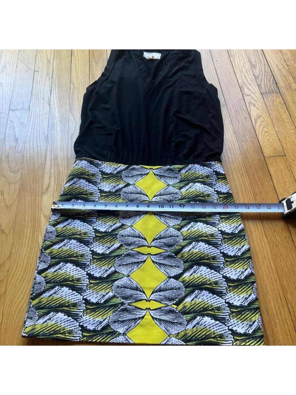 ARTELIER Nicole Miller Size 8 Black Yellow White Geometric Blouson Pencil Dress - Picture 6 of 13